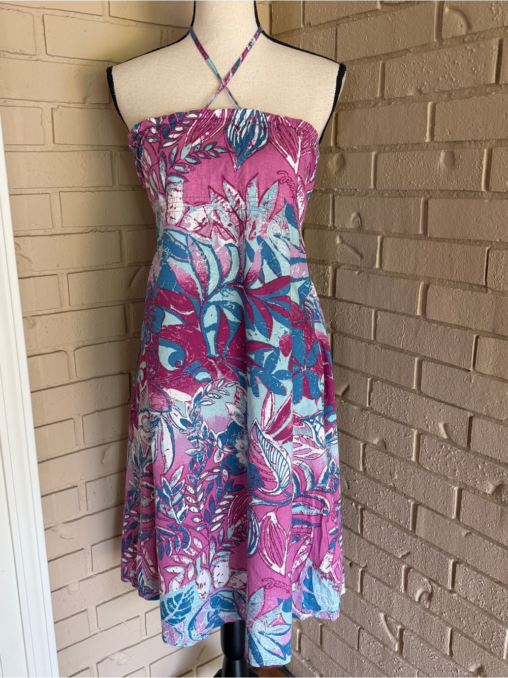 Y2K 2000s Ripcurl Halter Dress Mini Floral Surf Beach Vtg West Coast Vacation L